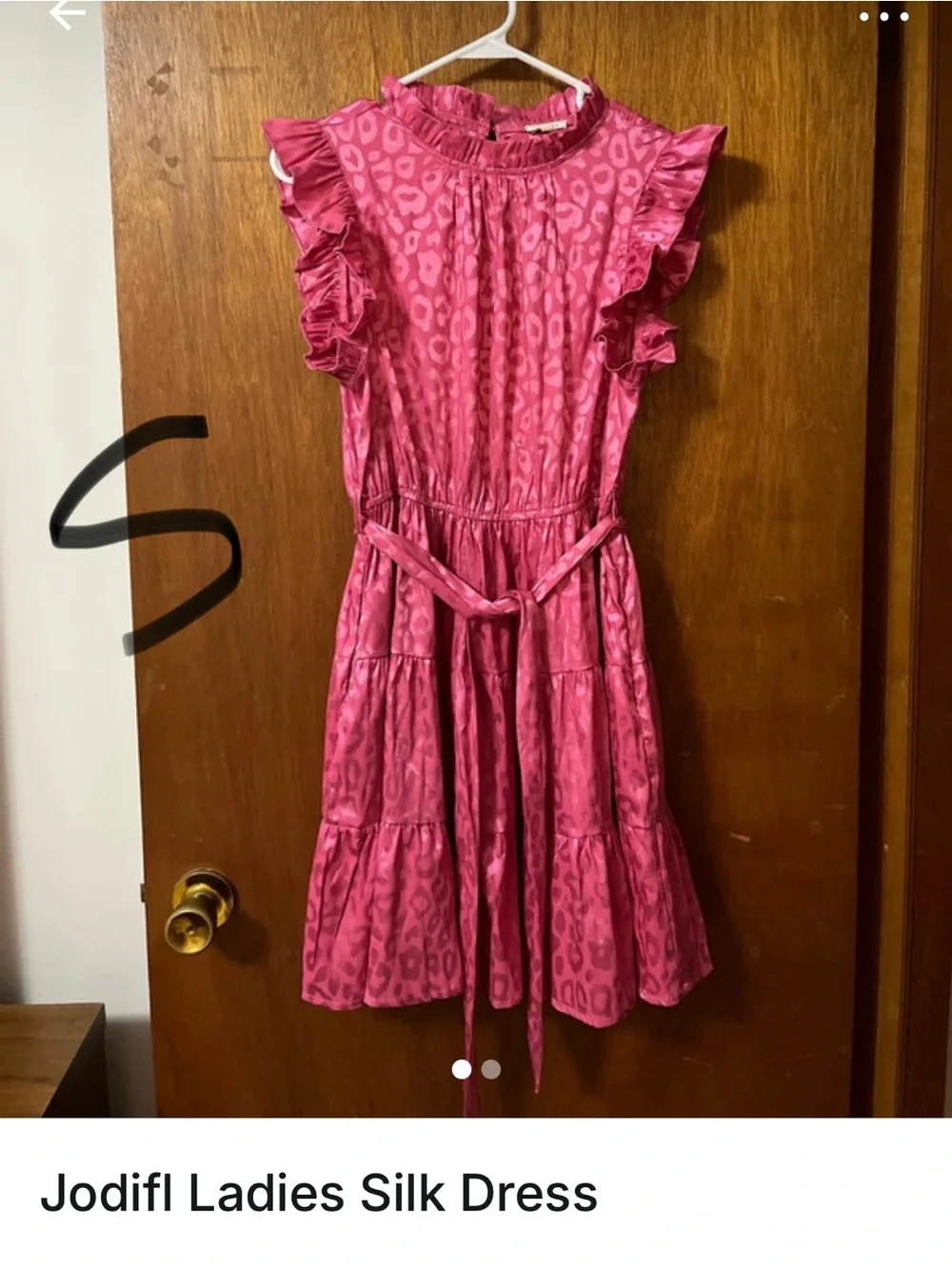 JODIFL Pink Ruffled Tiered Silk Dress with Belt